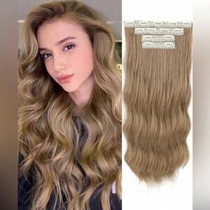 20 Inch Clip in Medium Dark Blonde Hair extensions wavy 4 thick pieces